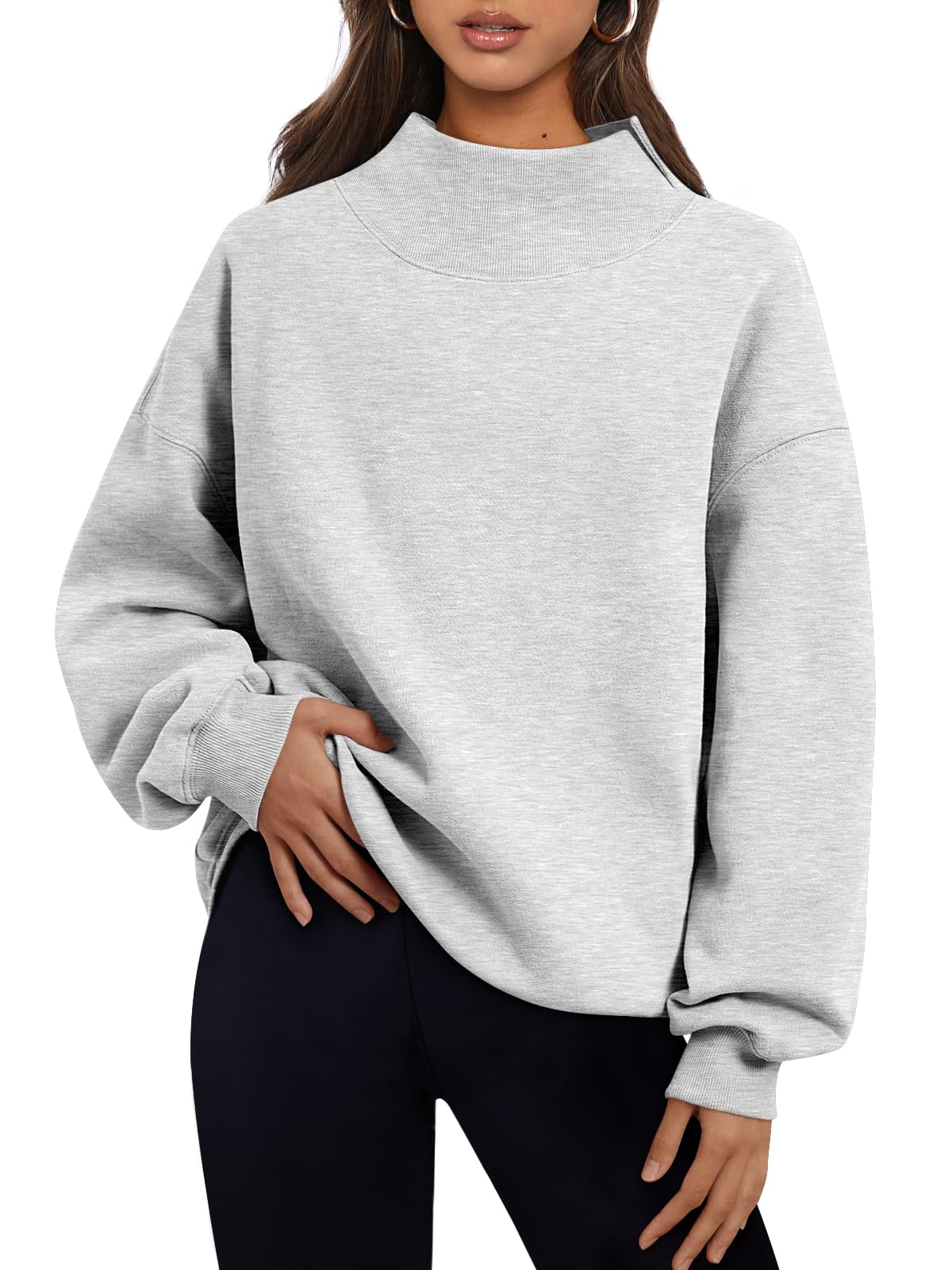 Trendy Queen Womens Mock Neck Sweatshirts Oversized Pullover Fall Outfits | Fall