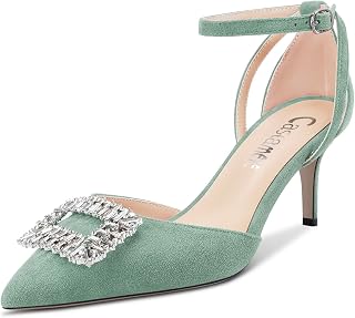 Castamere Women's Stiletto High Heel Pointed Toe Pumps Ankle Strap Diamond Crystal 6.5 CM Heels