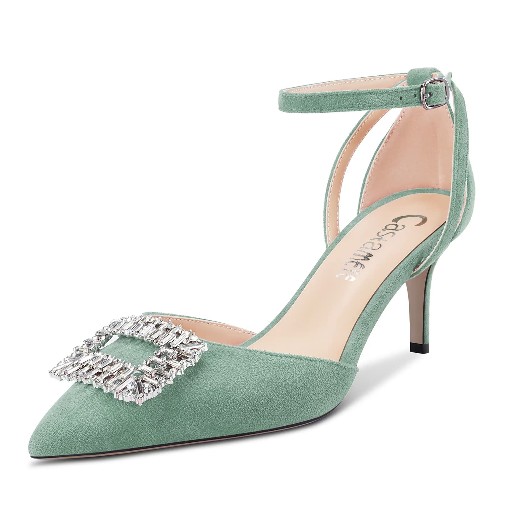 Castamere Women's Stiletto High Heel Pointed Toe Pumps Ankle Strap Diamond Cryst