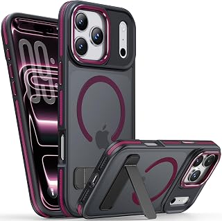Misscase Case for iPhone 18 Pro Max & iPhone 17 Pro Max with Stand,Compatible with MagSafe,Military Grade Drop Protection,Fingerprint-Proof,Scratch Proof,Antislip Protective Bumper Cover, Dark Cherry