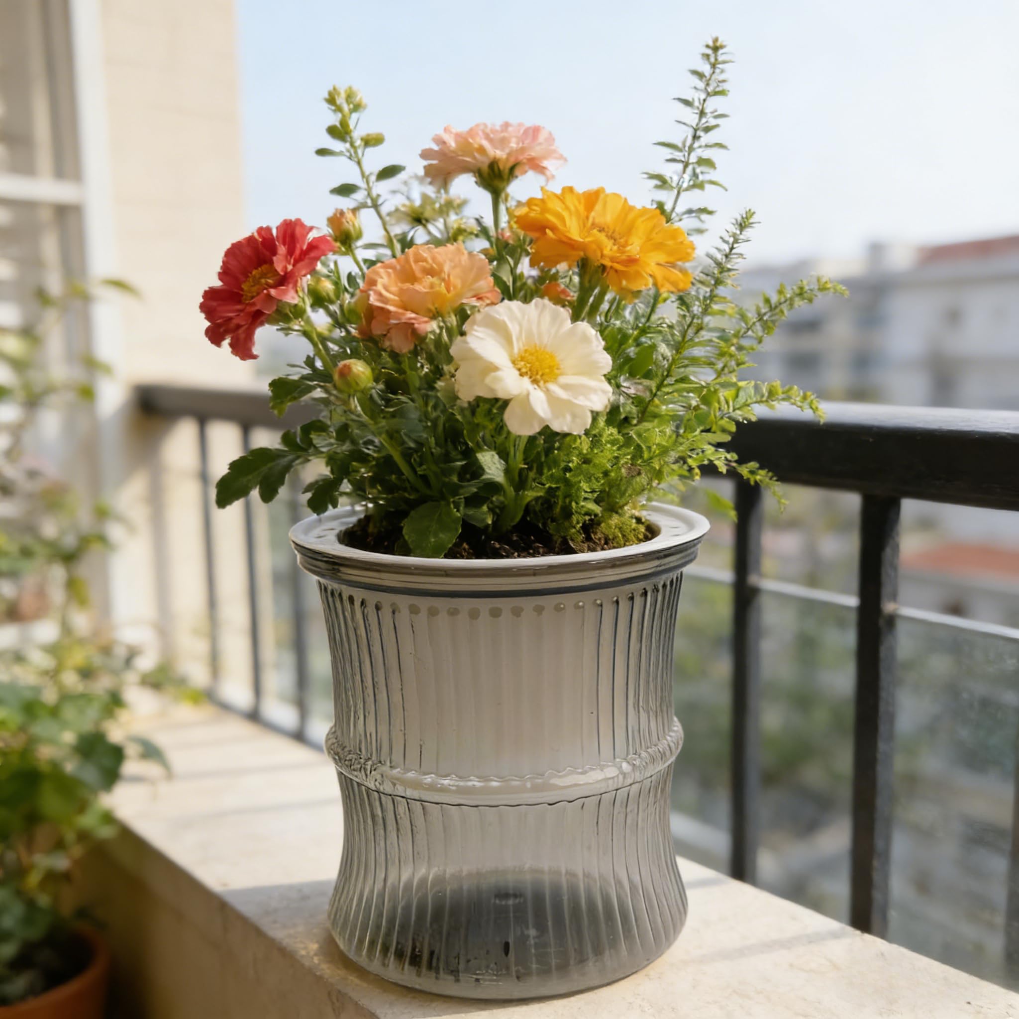 Self-Priming Planter Transparent Plastic Flowerpot Double Tier Flower Pot OOffic