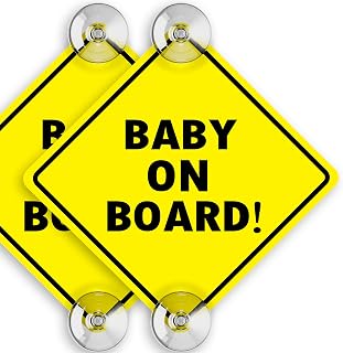 ASSURED SIGNS Baby On Board Signs for Car, 5" x 5", 2 Pack | Alert Drivers to Precious Cargo, High Visibility Yellow, Secure Suction Grip, Easy Repositioning and Reusable, Fade Resistant