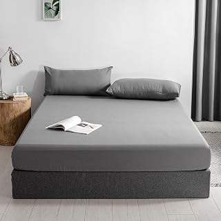 Good Nite Fitted Sheet Polyester Grey 160 x 200 cm, Fitted Sheet 30 cm, Extra Deep Fitted Sheet, Soft and Breathable, Machine Washable