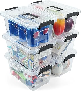 NUMIFUN 7Qt Clear Plastic Storage Bins with Lids,Transparent Design,6 Pack | Stackable Storage Containers with buckle latches & handles.Dust-proof clear design for home,office & pantry space saving