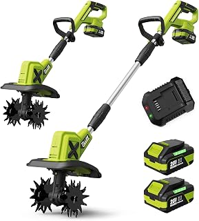 20V Cordless Tiller Cultivator for Gardening, 2x4.0Ah Batterie | Battery Powered Garden Tiller, 400RPM Electric Rototiller, 48 Steel Tines, 9-Inch Width & 6.7-Inch Depth for Small Garden Bed