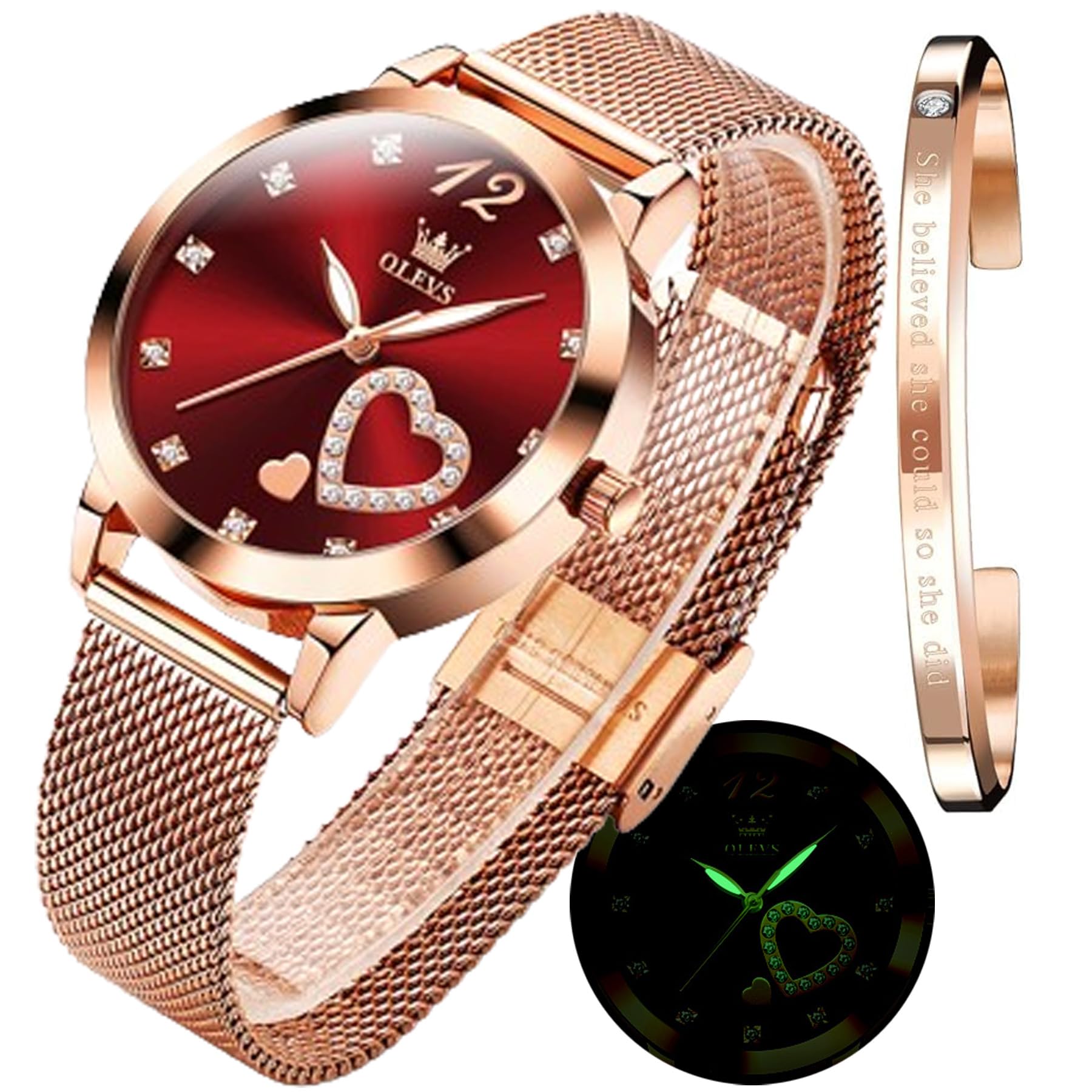OLEVS Orologio Donna Lusso Oro Rosa Donna Slim Thin Leggero Orologio In Acciaio 