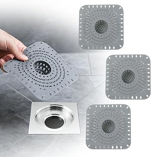 Silicone Bathtub Hair Catcher - 3 Shower Drain Protectors for Regular 1.5-1.77 Inch Drains Square Easy Clean and Reusable