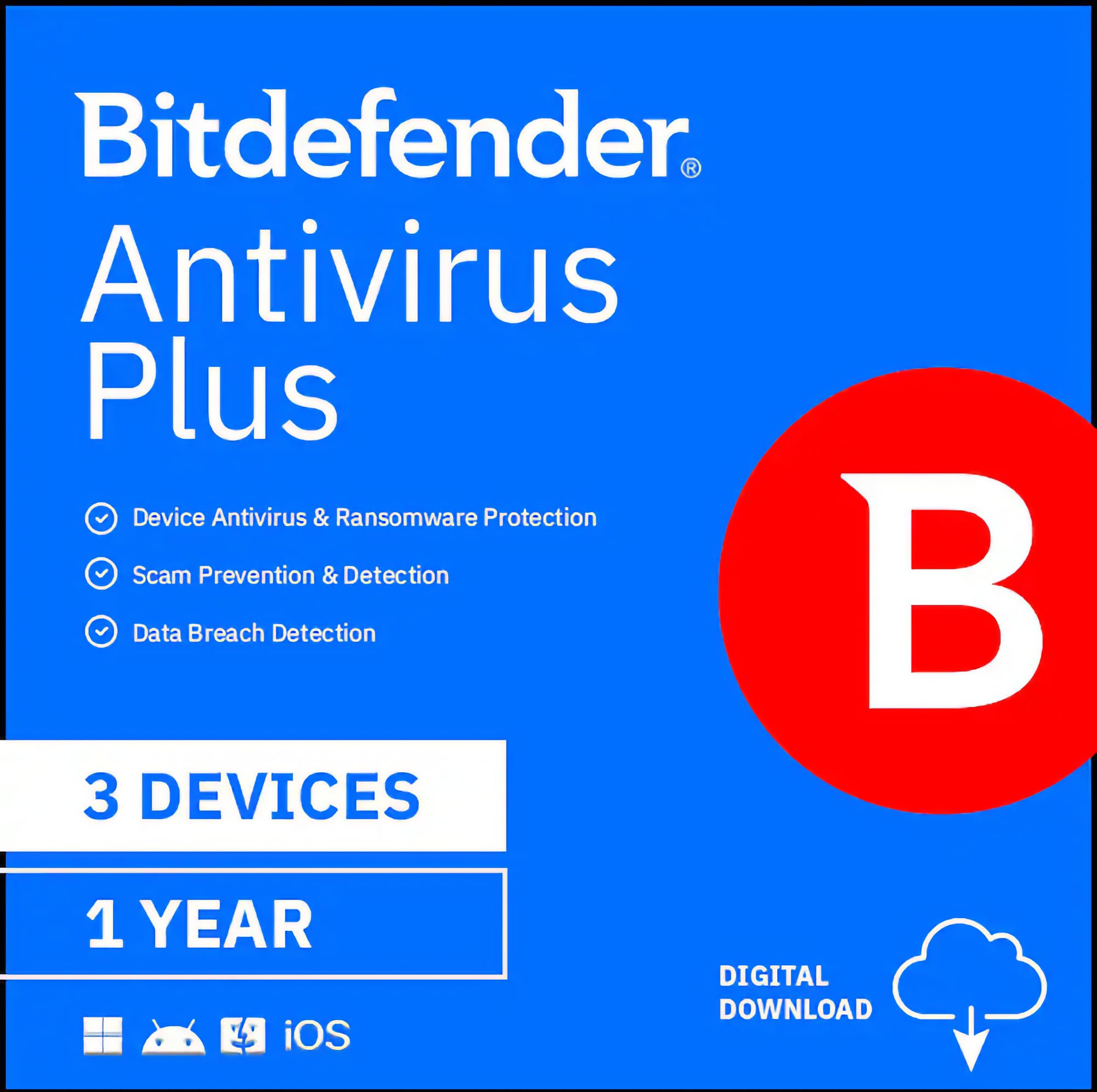 Bitdefender Antivirus Plus - 3 Devices | 1 year Subscription | PC Activation Cod
