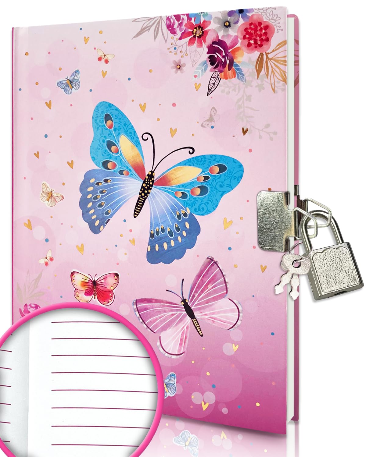 Girls Diary with Lock, 7x5.3” 160 Lined Page Pink Kids Journal Girl Gift | Butte