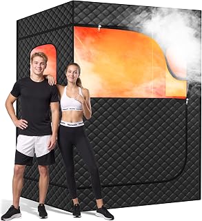 Manastin 2 Person Portable Steam Sauna for Home, 1 or 2 Person Full Body Home Spa with 2 Foldable Chairs,9 Levels of Sauna Tent with Remote Control, (Black, Large)