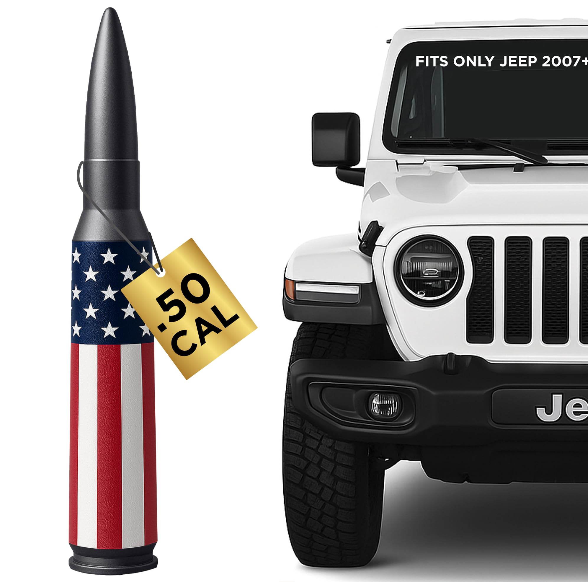 50 Cal Badass Bullet Antenna® Fits Jeep Wrangler JK & JL from (2007 for Jeep Wra