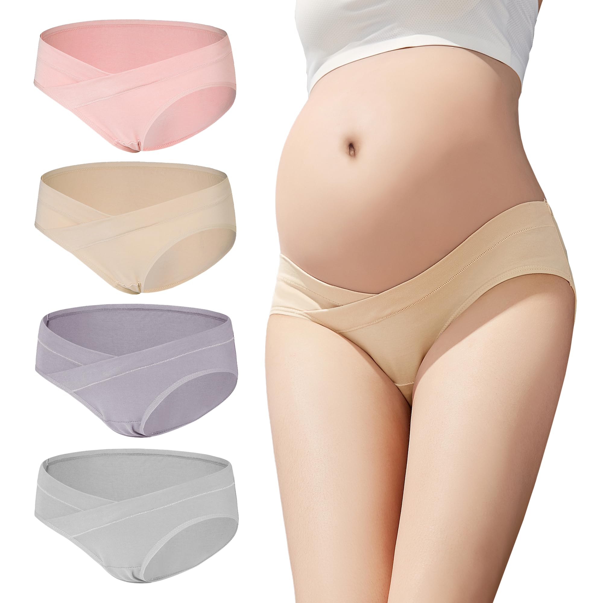 CM Tech Maternity Shorts [Set of 4], Low-rise Cotton Pregnancy Pants, Pre- and P