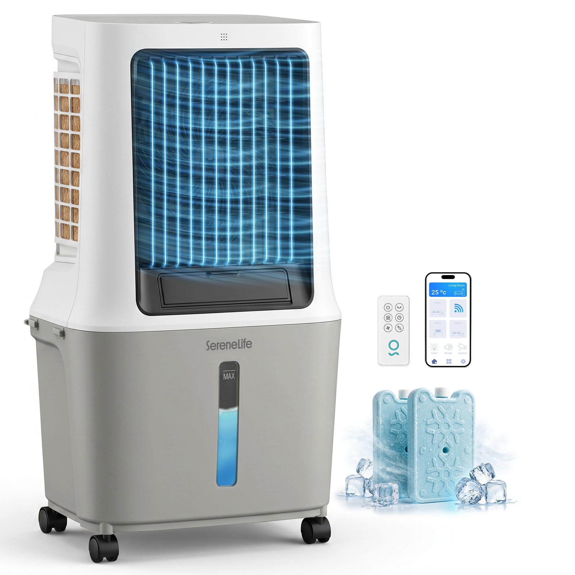 SereneLife Portable Swamp Cooler Air Conditioner - 2500 CFM Airflow, 8 Gallon Wa