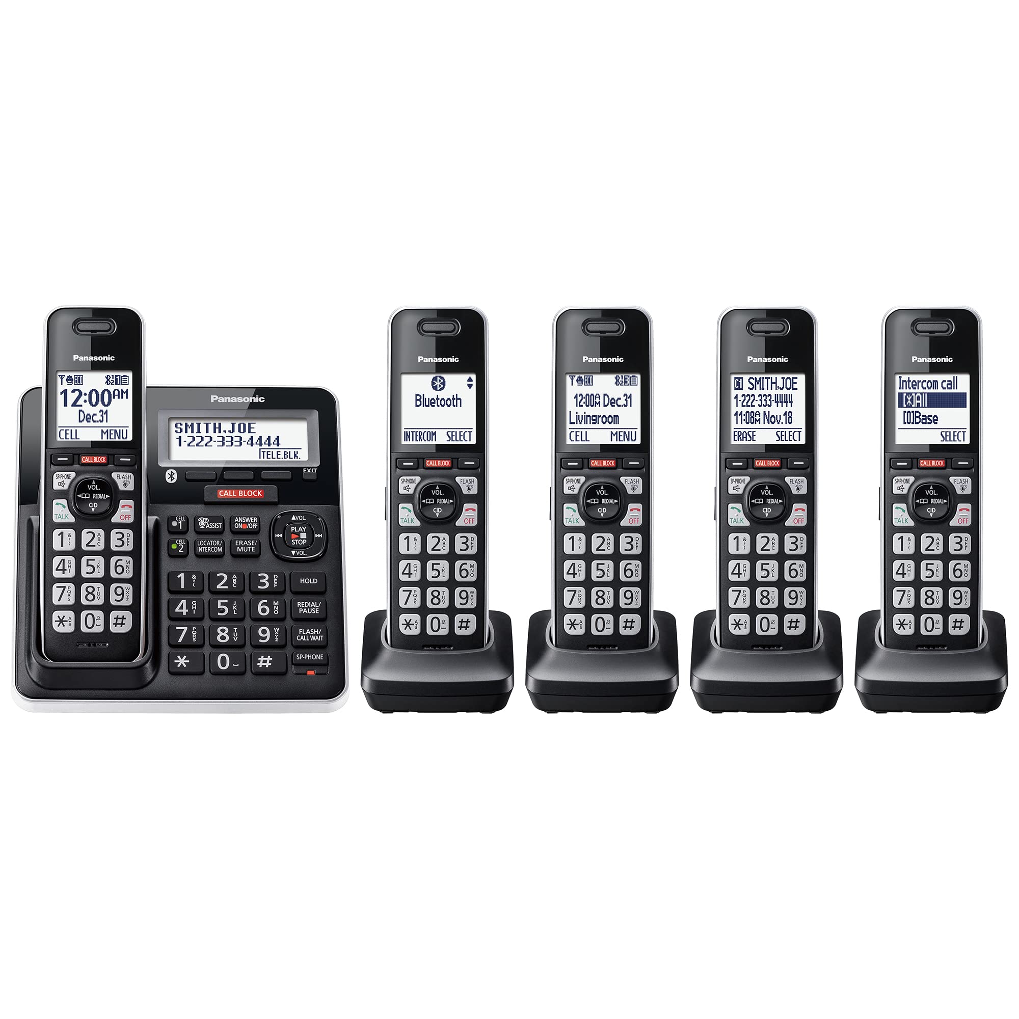Panasonic Cordless Phone, 5 Handsets Link2Cell, Landline Phone for Home | Home p