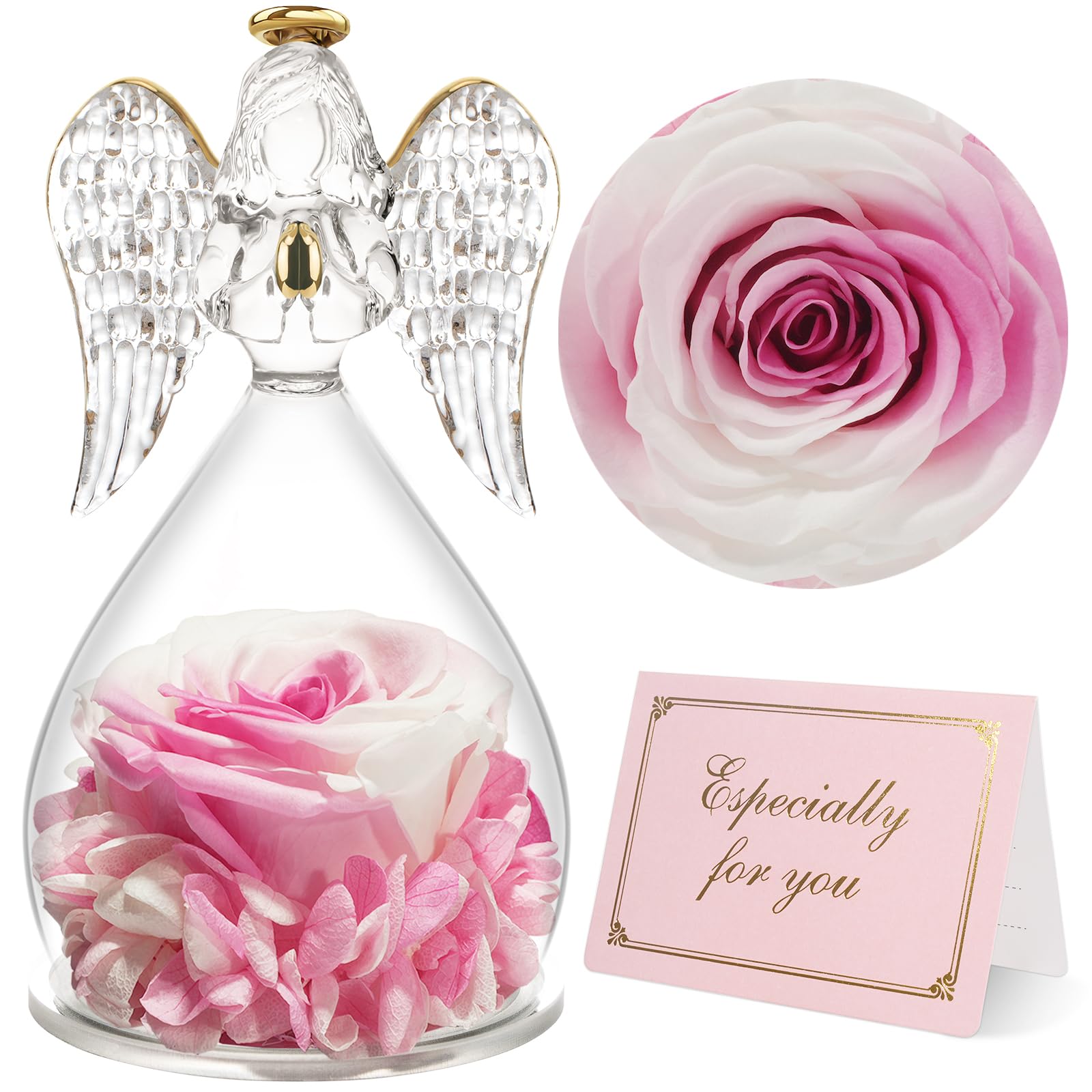 Yamonic Preserved Real Rose Gifts for Women, Eternal Rose in Glass Angel