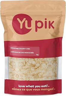 Yupik Unsweetened Coconut Chips, 1 kg, Gluten-Free, Kosher, Vegan, Dried Flakes, Shredded Coconut Shavings, No Added Sugar, Oil-Free, Source of Fiber, Healthy Snacks, Ideal for Baking & Topping