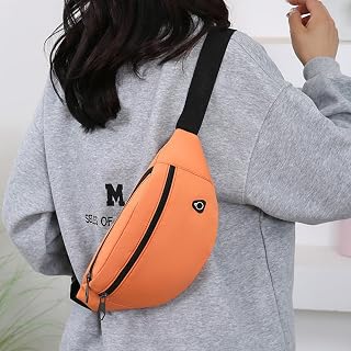 Adjustable waist bag. With multiple pockets. Lightweight oxford and polyester fanny pack. For travel, sports, and everyday use, orange