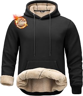 Men's Sherpa Lined Hoodies Heavyweight Fleece Pullover with Pouch Pocket
