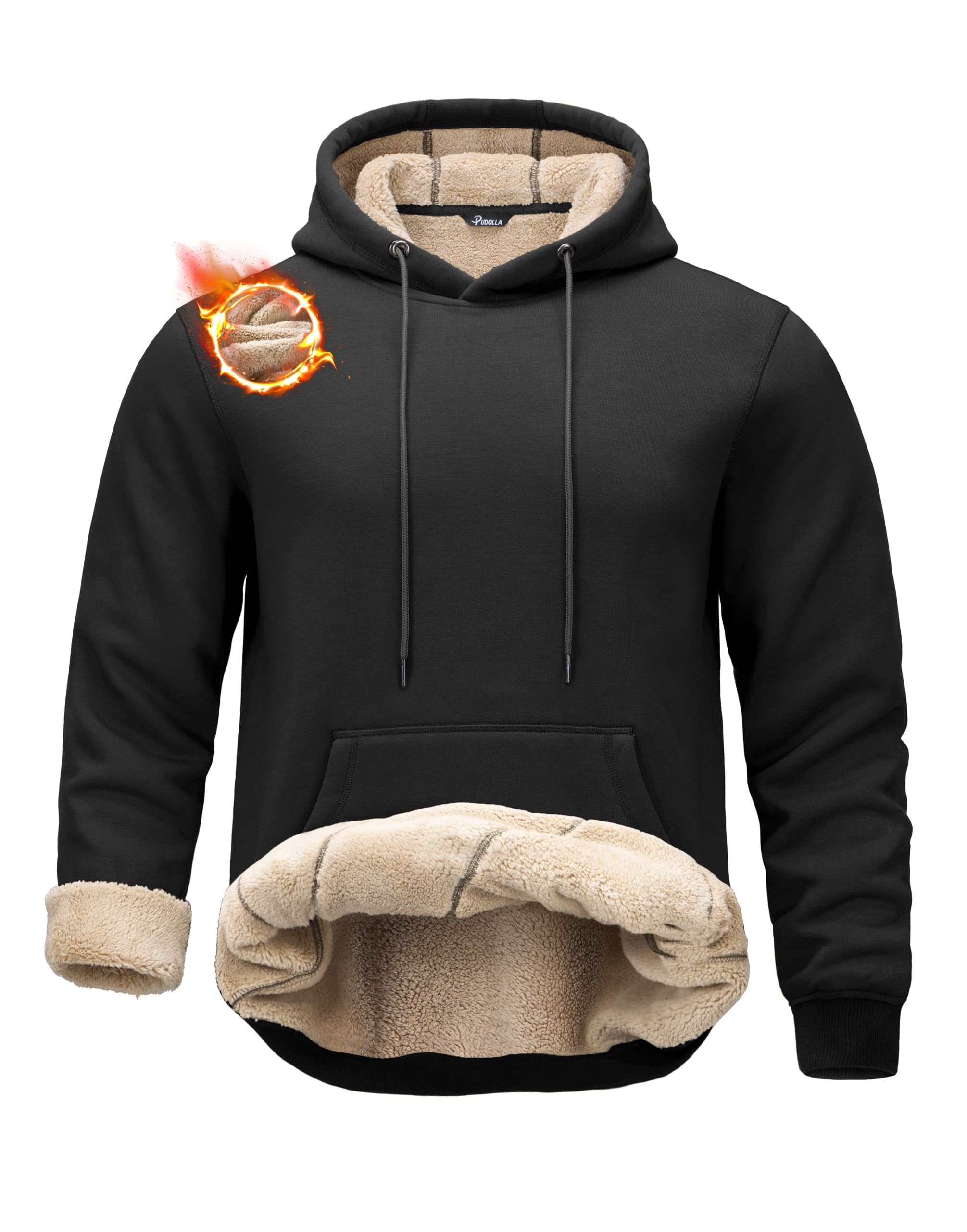 Men's Sherpa Lined Hoodies Heavyweight Fleece Pullover with Pouch Pocket