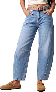 Sidefeel Women's Barrel Jeans Wide Leg Mid Rise Y2k Ankle Denim Pants