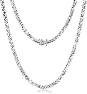 4mm 6mm Miami Cuban Link Chain 14K REAL Gold Plated 316L Stainless Steel Solid Necklace Bracelet for Womens Mens(Double Safety Clasp, Custom Box and Pouch Packing, Christmas Gift)