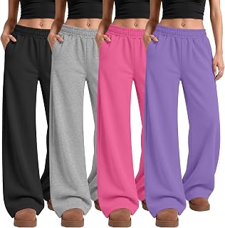 4 Pack Girls Sweatpants Athletic Wide Leg Pants