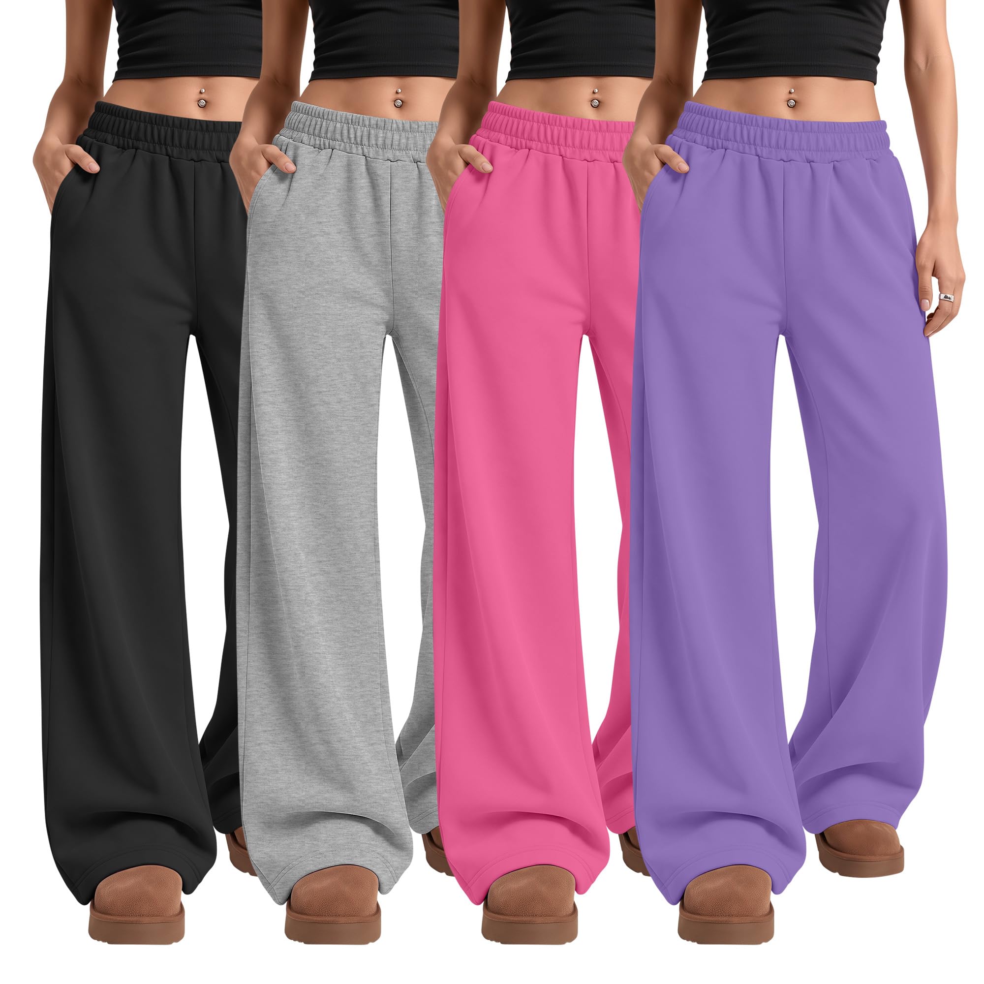 4 Pack Girls Sweatpants Athletic Wide Leg Pants