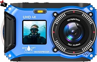 4K Underwater Camera, 33FT Waterproof Camera, 64MP Dual-Screen | Autofocus Point-and-Shoot, Dustproof, Compact, Floatable, 32GB Card, 1500mAh Battery and Type-C for Snorkeling and Vacations
