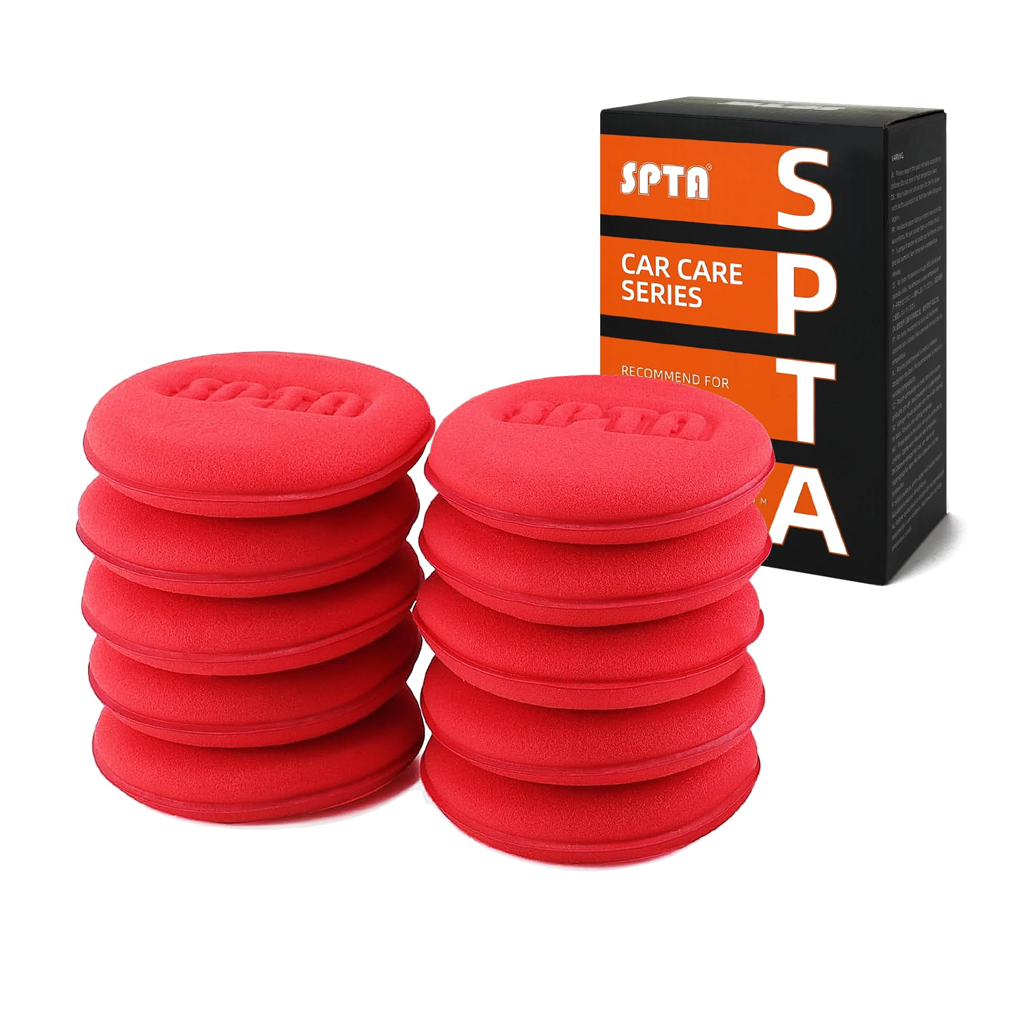 SPTA 10Pcs Foam Wax Applicator Pads, 4inch Hand Wax Pad(Red), Soft Car Detailing