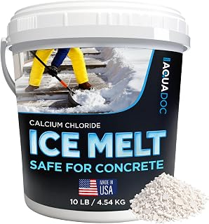 AquaDoc Calcium Chloride Ice Melt 10 lb, Fast Acting, Effective to -25°F | Snow & Ice Melter Safer for Cured Concrete Than Rock Salt, No-Clump Flakes for Steps, Walkways & Driveways