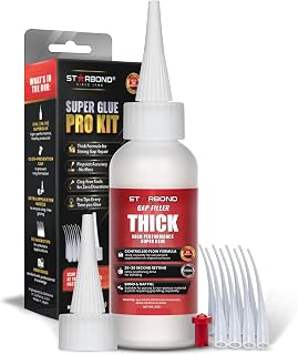 Starbond Thick Super Glue Pro Kit (2 oz) – Gap-Filling CA Glue (Cyanoacrylate Adhesive) – with Clog-Resistant Cap, Microtips & Extra Nozzle for Woodworking, Crafts, Carpentry, Archery Fletching