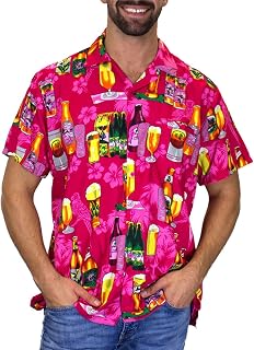 V.H.O. Funky Hawaii-Hemd Herren Kurzarm Front-Tasche Standard-Fit Bier-Flaschen Party Palmen Unisex