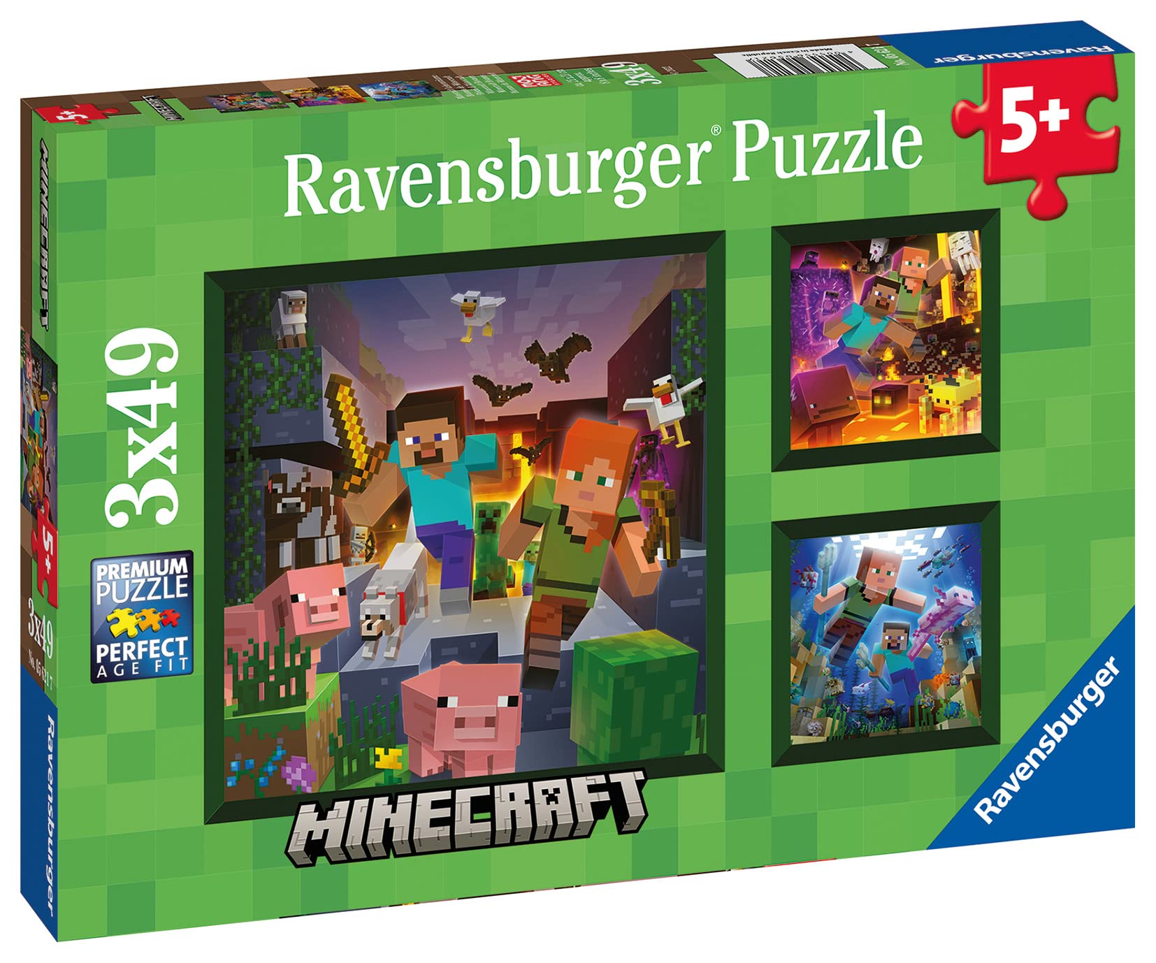 Ravensburger Children Puzzles Set Colourful Minecraft Designs - Ages 5+