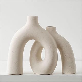 Hug Donut Decorative Ceramic Vase Set for Flower or Home Decor(Cream White) | Modern Nordic Boho Style Vases for Decor, Living Room Coffee Table Centerpiece, Shelf Bookshelf, Entryway, Mantel Decorations