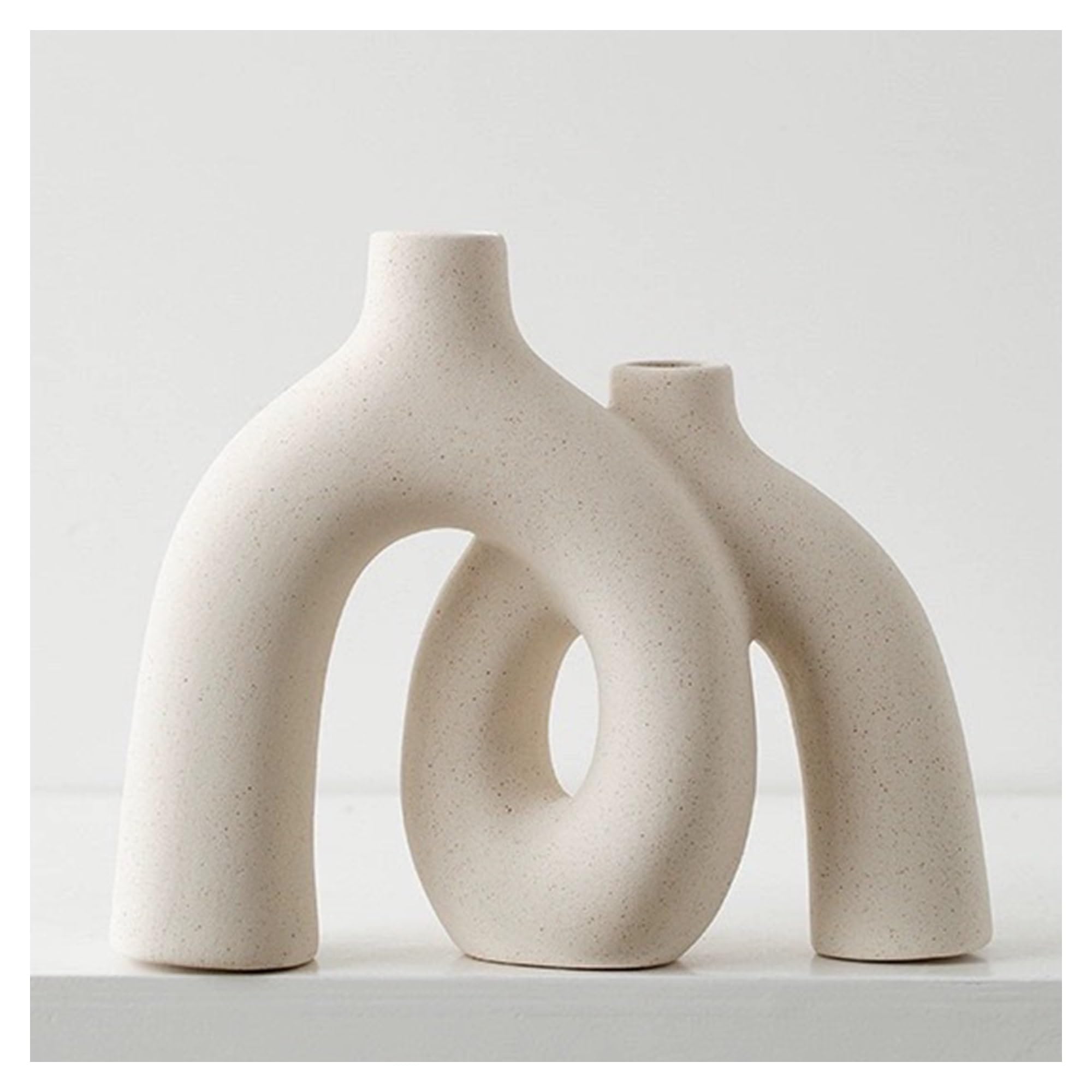 Hug Donut Decorative Ceramic Vase Set for Flower or Home Decor(Cream White) | Mo