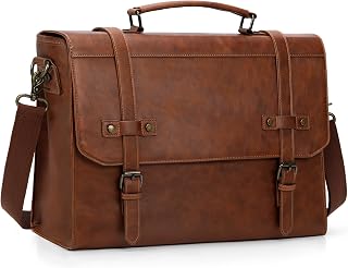 Messenger Bag Men 18 Inch Laptop Bag Vintage PU Leather Computer Briefcase Waterproof Satchel Bag Retro Shoulder Bag for Office Work Business Travel College,Brown