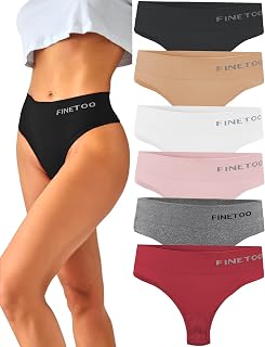 FINETOO 4pcs Ladies Lace Thong Breathable Thong Tummy Control Thong Set High Waist Underwear Women Soft Underpants S-XL (A, 4pcs L)