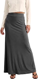 EXCHIC Women's Comfort Thickened High Waist Maxi Skirt Elastic Knit Long Skirts