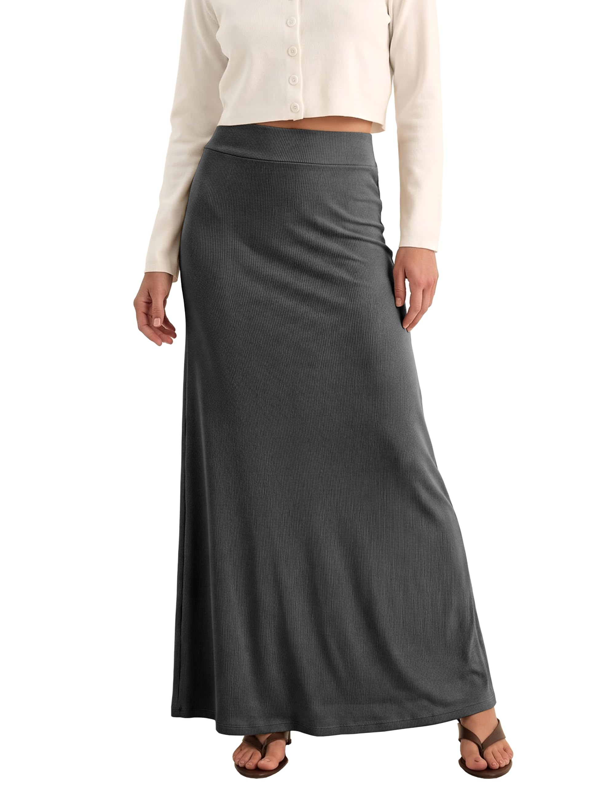 EXCHIC Women's Comfort Thickened High Waist Maxi Skirt Elastic Knit Long Skirts
