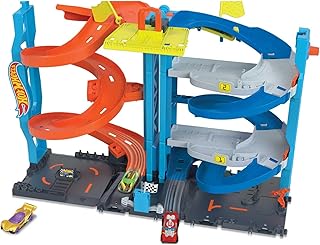 Hot Wheels City Transforming Race Tower & 1 Toy Car | 1:64 Scale Vehicle & Track Set & 2 Ways to Play​​, Single to Dual-Mode Racing, HKX43