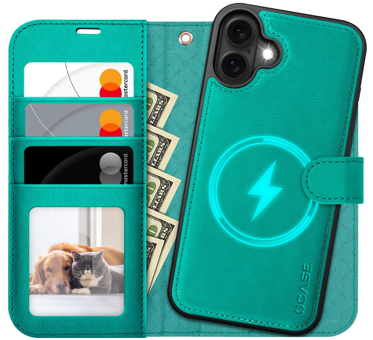 OCASE Custodia Amovibile per iPhone 16 (6,1 Pollici) Blu Verde