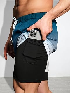 2 in 1 Mens Sports Shorts Compression Lining Gym Running Shorts