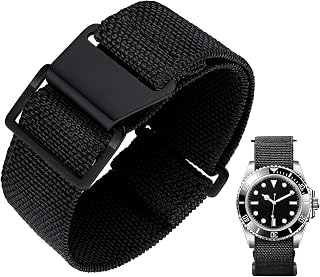 BINLUN Elastic Nylon Watch Straps 18mm/20mm/22mm Marine Nationale Style Parachute Fabric Replacement Watch Band Silver/Black Buckle Men Women Upgraded Hook-and-Loop Buckle