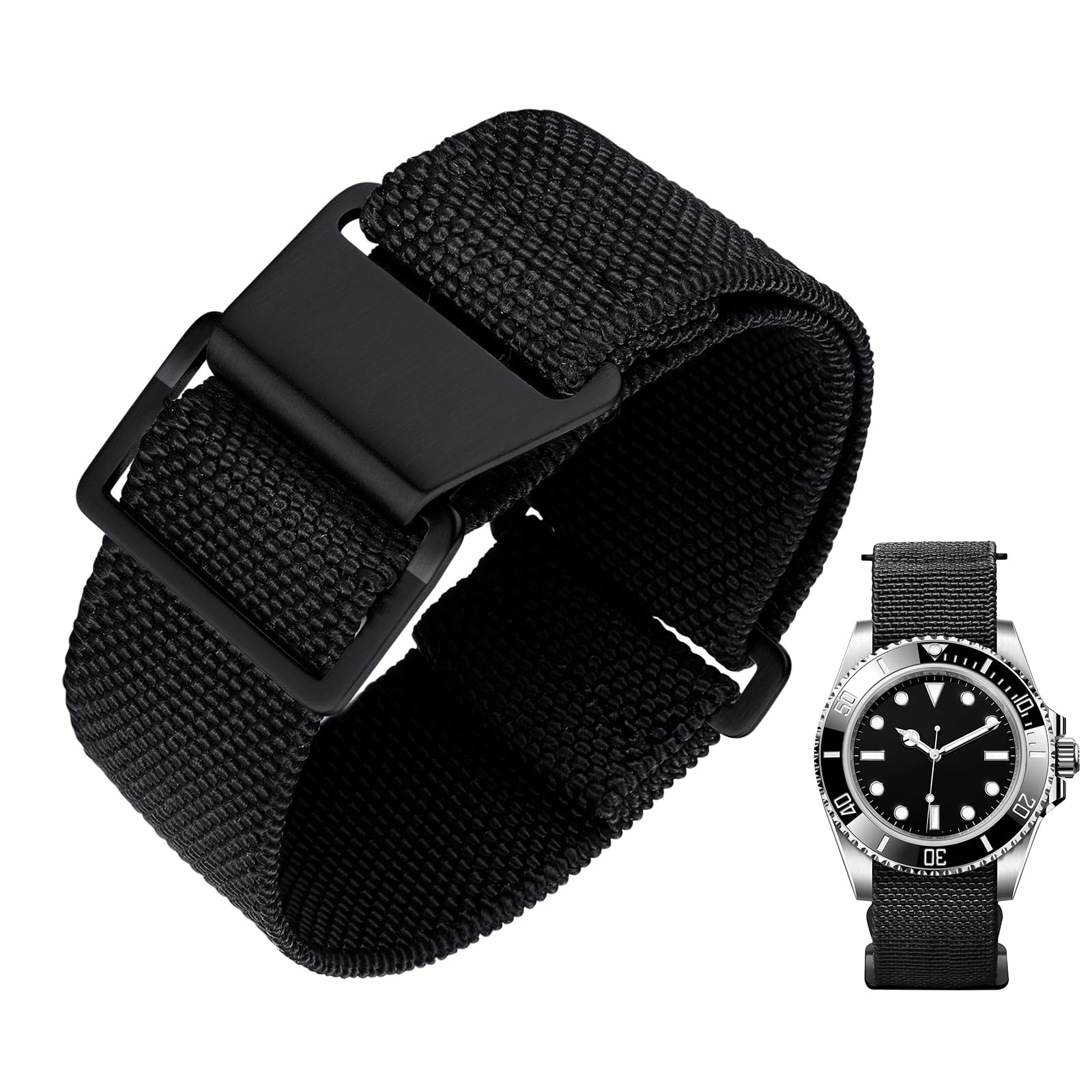 BINLUN Elastic Nylon Watch Straps 18mm/20mm/22mm Marine Nationale Style Parachut