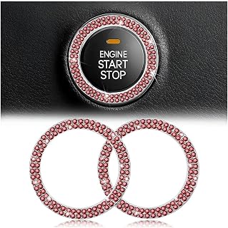 AUKEPO 2PCS Car Start Button Ring Stickers, Double Red | crystal rhinestone surface, peel-and-stick application, fits compatible ignition-knob diameters, car interior accessories