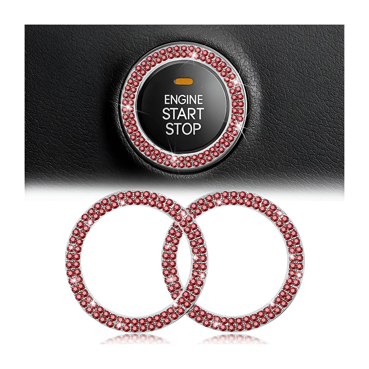 AUKEPO 2PCS Car Start Button Ring Stickers, Double Red | crystal rhinestone surf