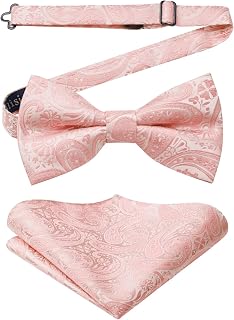 HISDERN Men's Bowtie, One-Touch Paisley Pattern, Bowtie, Chief Set, For Weddings, Hook Type, Easy On/Off, Gift