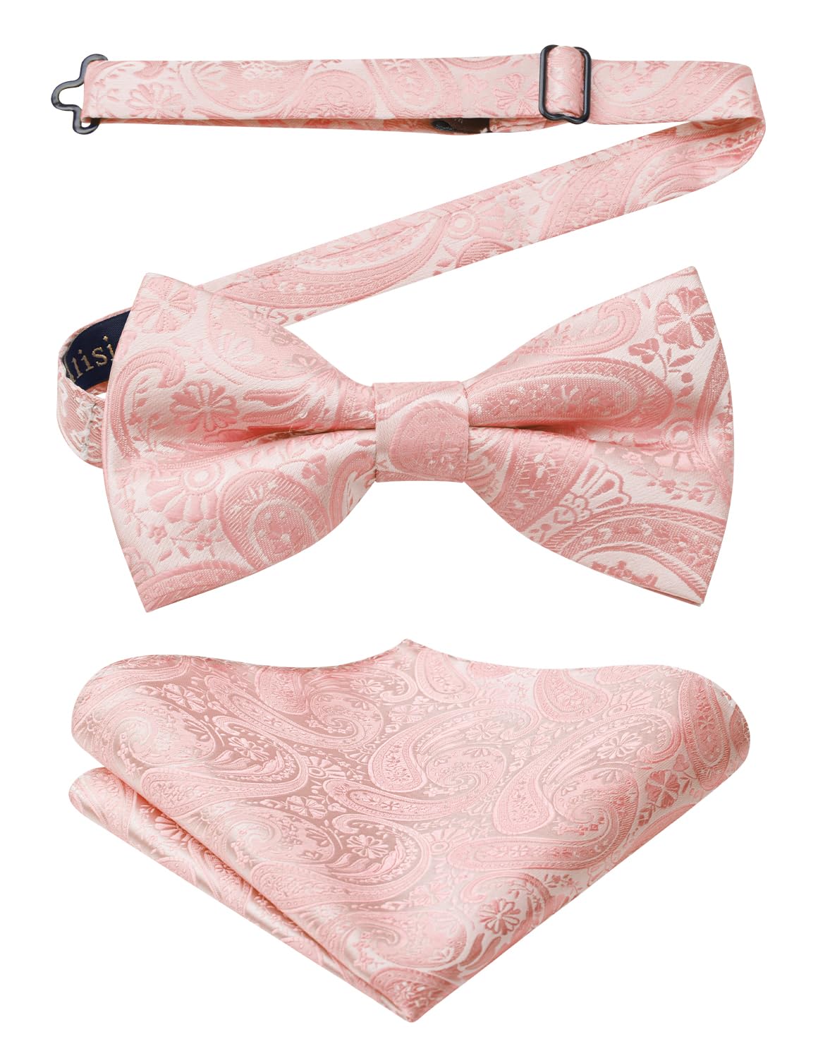 HISDERN Men's Bowtie, One-Touch Paisley Pattern, Bowtie, Chief Set, For Weddings