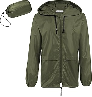 COOFANDY Men's Packable Rain Jacket Outdoor Waterproof Hooded Lightweight Classic Cycling Raincoat Poncho US Size:Large Color:Green