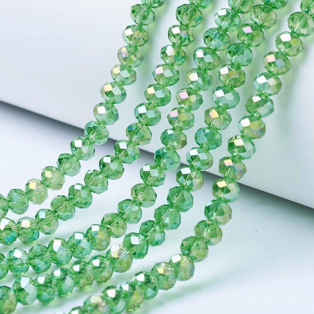 1 Strand 8x6mm Clear Electroplated Glass Beads AB Color Light Green Faceted Bead
